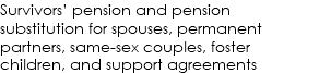Survivors’ pension and pension substitution for spouses, permanent partners, same-sex couples, foster children, and support agreements